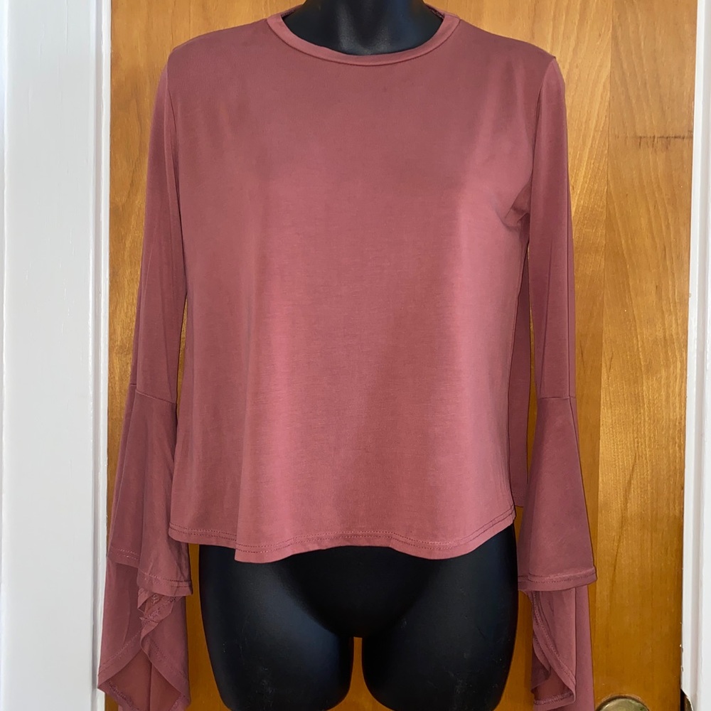 Style rack asymmetric bell sleeve top